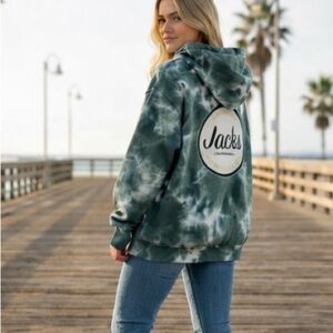 Jack Surfboard Tie Dye Hoodie Green Gray White Logo Pullover Sweatshirt Unisex L